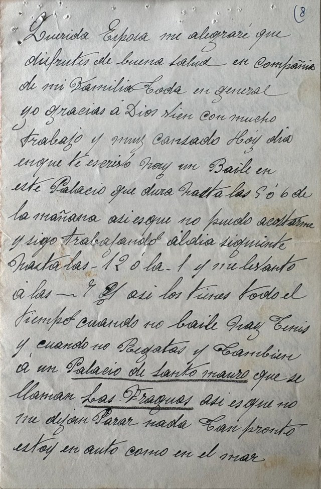 Primera hoja de una carta manuscrita de Pedro a Paca, desde San Sebastián