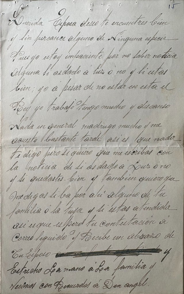 Primera hoja de una carta manuscrita de Pedro a Paca, desde el Palacio de la Magdalena, 1923