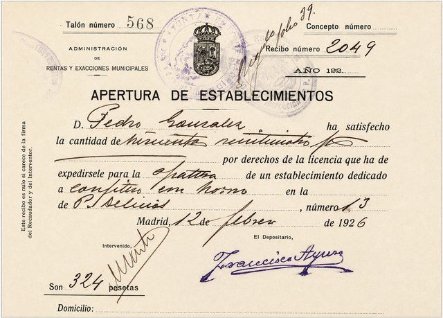 Licencia de apertura del obrador de La China, 1926