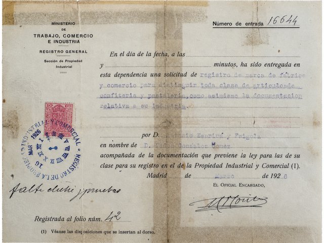 Solicitud de registro de la marca de fábrica y comercio a nombre de Pedro González Gómez, 1926