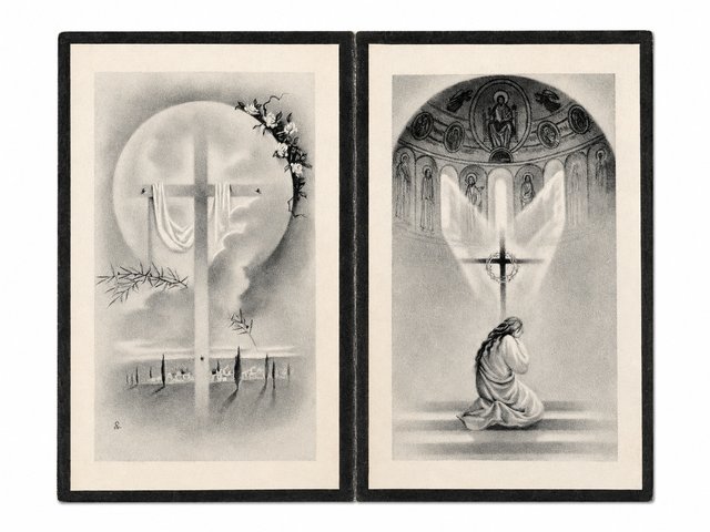 Cubiertas ilustradas del recordatorio de fallecimiento de Francisca Crespo Corres, 1951