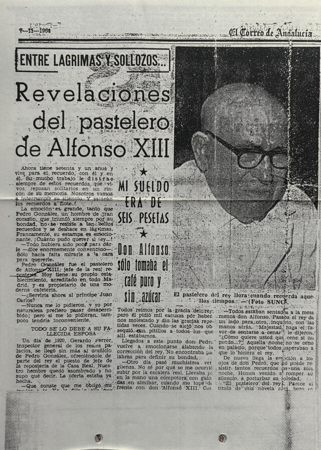 Portada del artículo Revelaciones del pastelero de Alfonso XIII, El Correo de Andalucía, 1964